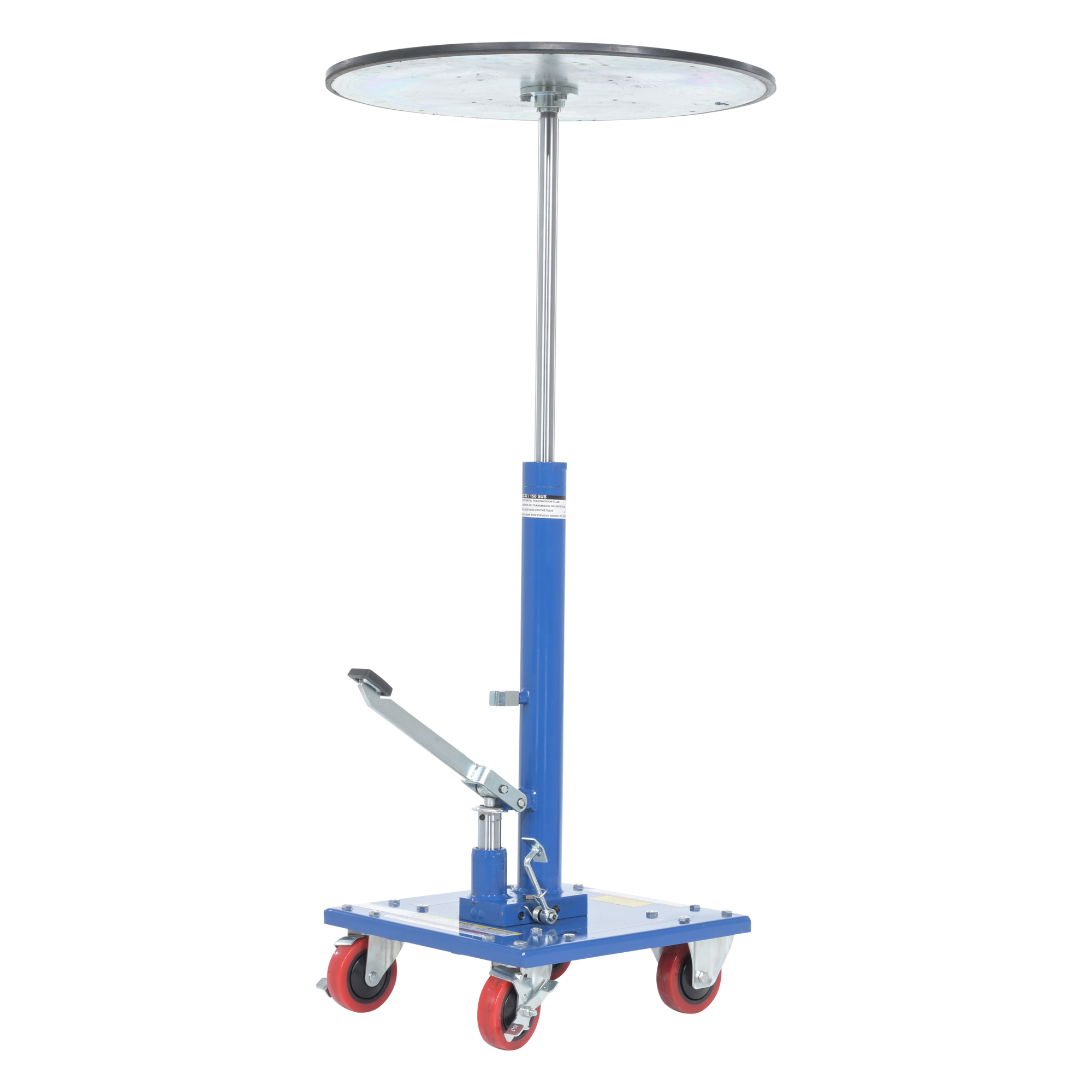 Vestil Steel Hydraulic Post Table — 24in. Round Top, 300-Lb. Capacity, Adjustable Height, Blue, Model# HT-03-24R